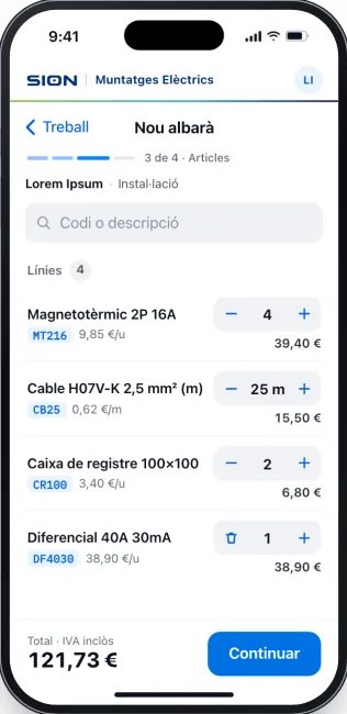 Demo of Sion’s app: a phone showing a delivery note.