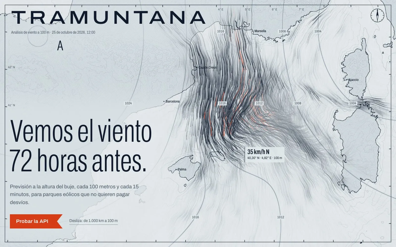 TRAMUNTANA home page: a map of the western Mediterranean with wind lines over the Gulf of Lion.
